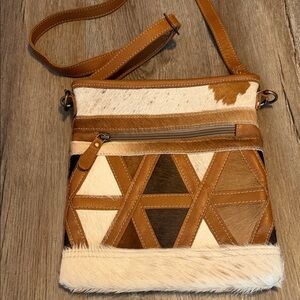 Myra Bag Cowhide Leather
Purse, Geometric Patchwork